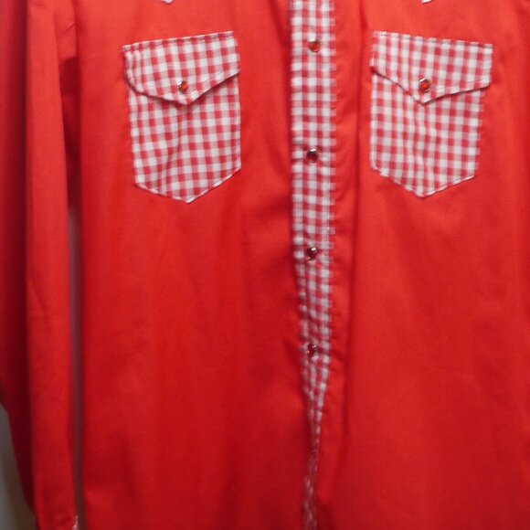 Vintage Red Western Shirt with Gingham Trim Pearl Snap Mens XL - Picture 16 of 16
